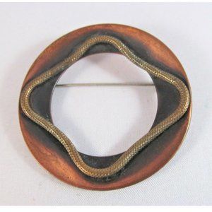 Vintage 1960 Copper Brooch Dimensional Round Modernist Abstract Pin